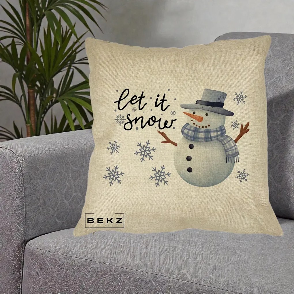 Perna Decorativa Let It Snow Om de Zapada, 40x40 cm, Crem, Husa Detasabila, Perna Inclusa, BEKZ®