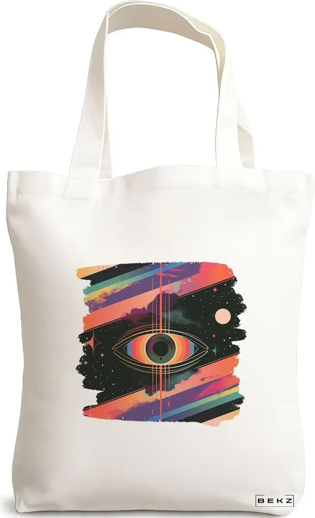 Sacosa de Panza pentru Cumparaturi, Geanta Tote, model Celestial Eye 11, 38x34.5 cm, Alba, BEKZ®