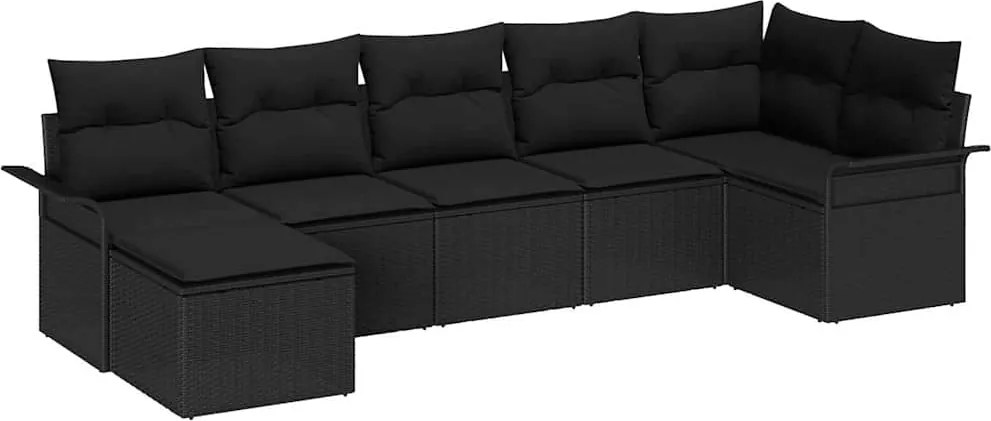 vidaXL Set de canapele pentru grădină 7 pcs Negru poliratan