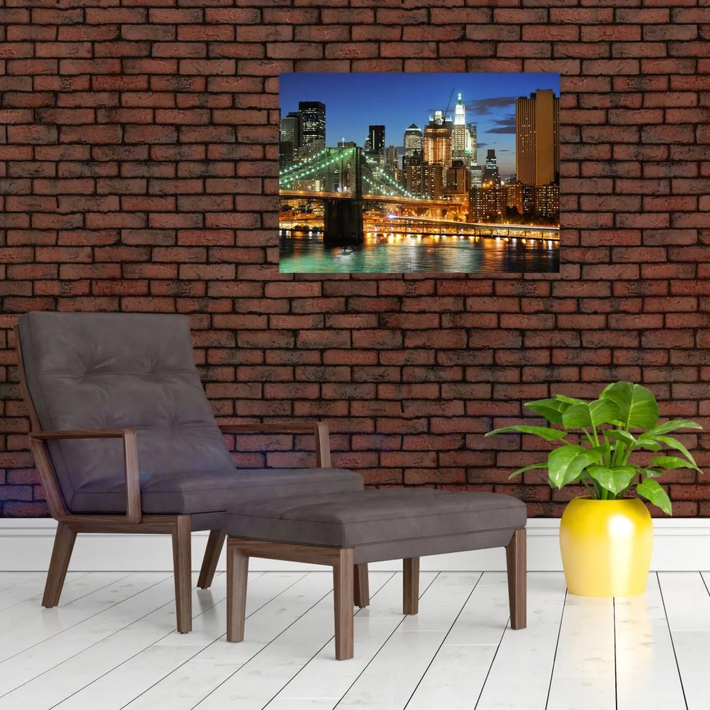 Tablou pe sticlă - Pod cu New York (70x50 cm)
