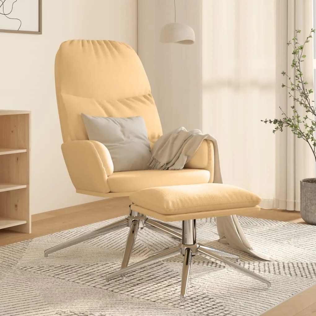 3097380 vidaXL Scaun de relaxare cu taburet, alb crem, imitație piele întoarsă