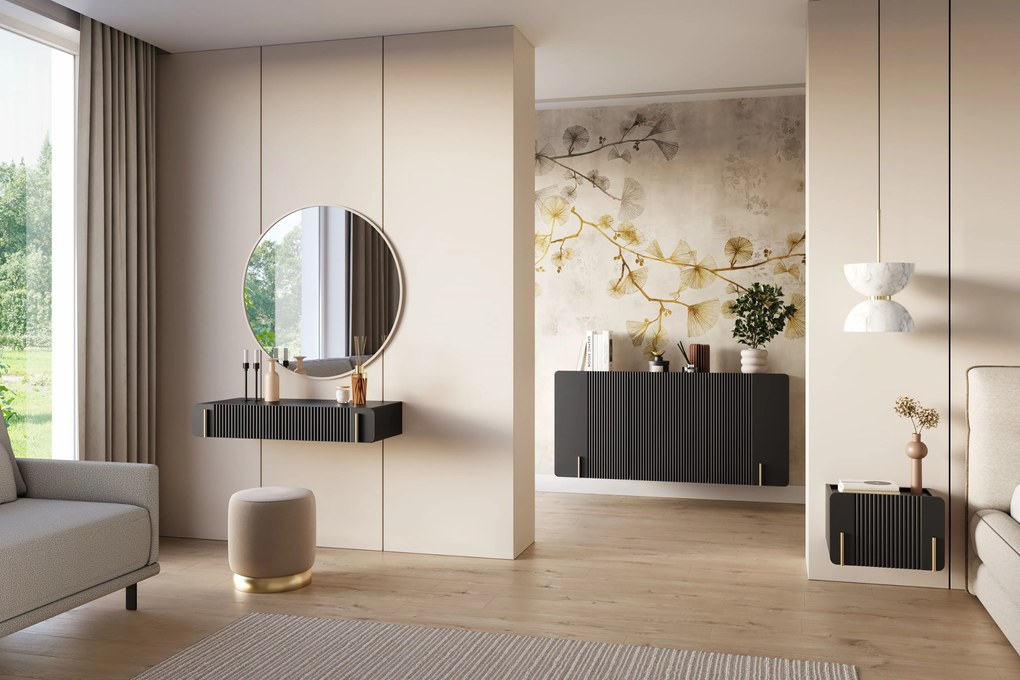 Comodă suspendată Malmi 150 cm cu trei uși - negru mat / auriu