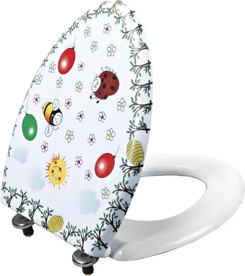 Capac wc pentru toaleta copii, alb cu imprimeu colorat, duroplast, Sapho Kid
