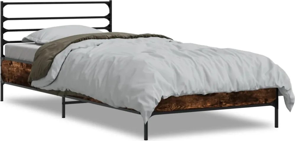 vidaXL Cadru de pat, stejar fumuriu 100x200 cm lemn prelucrat și metal