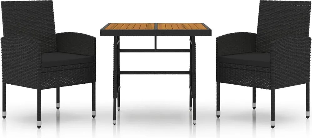 vidaXL Set mobilier de exterior, 3 piese, negru, poliratan