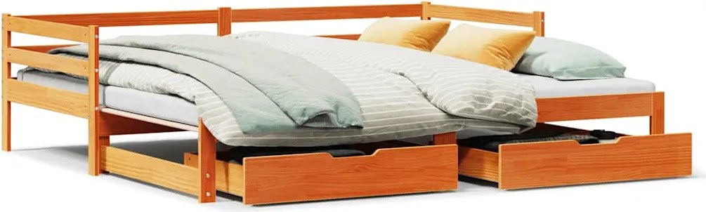 vidaXL Pat zi cu extensie/sertare maro ceruit 90x200 cm lemn masiv pin