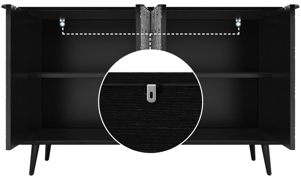 Dulap pentru sufragerie cu ușă sculptată cu model unic în chevron, Negru | Aosom Romania