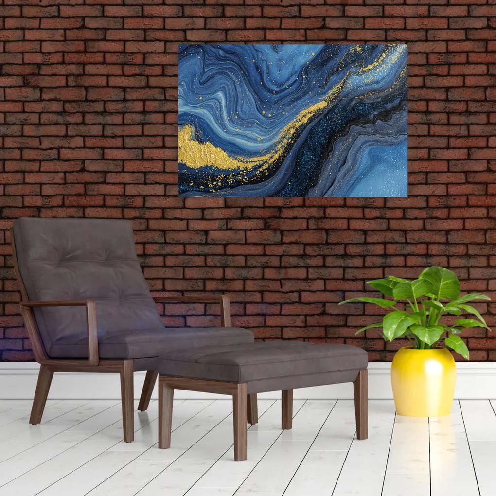 Tablou - Abstracție albastru-aurie (90x60 cm)