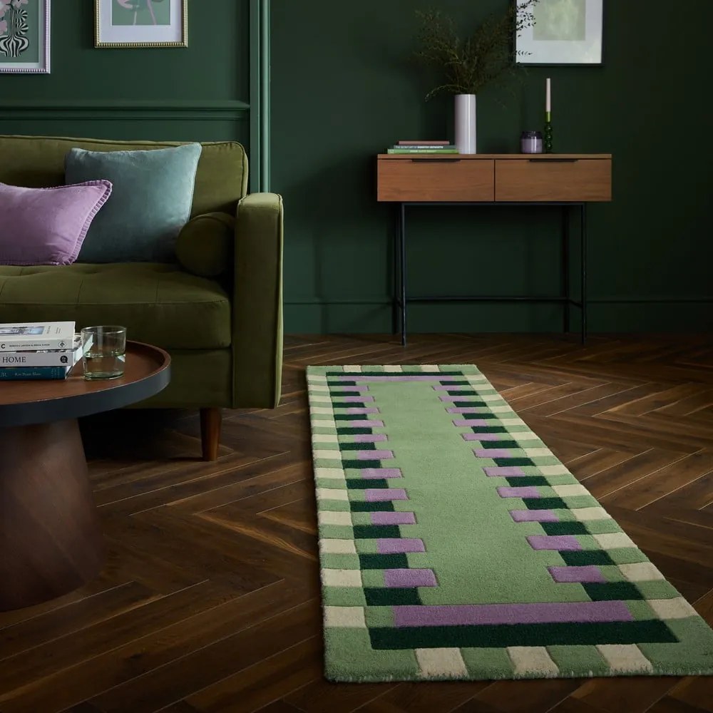 Covor tip traversă verde/mov țesut manual din lână 60x230 cm Kai Wool Border – Flair Rugs