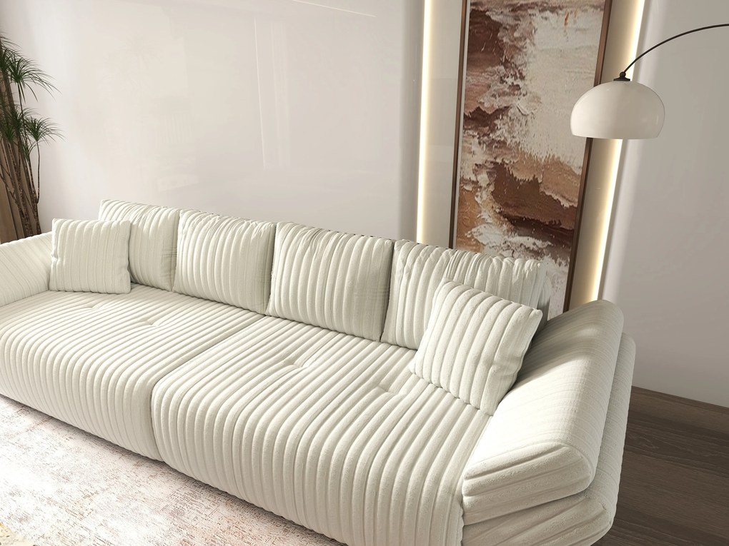 Canapea extensibilă dumonde cu ladă de depozitare si sezut confortabil din spuma high-density, Berlin Ambience Ivory 300x100 cm