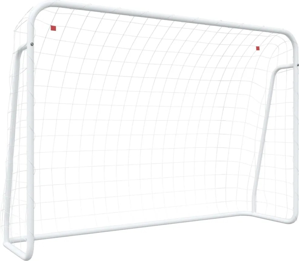 vidaXL Poartă de fotbal cu plasă, alb, 214x75x152 cm, oțel/poliester
