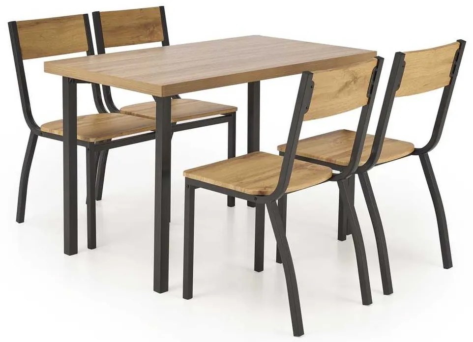 Set masă și scaune Graham 4+1, lemn natural / negru