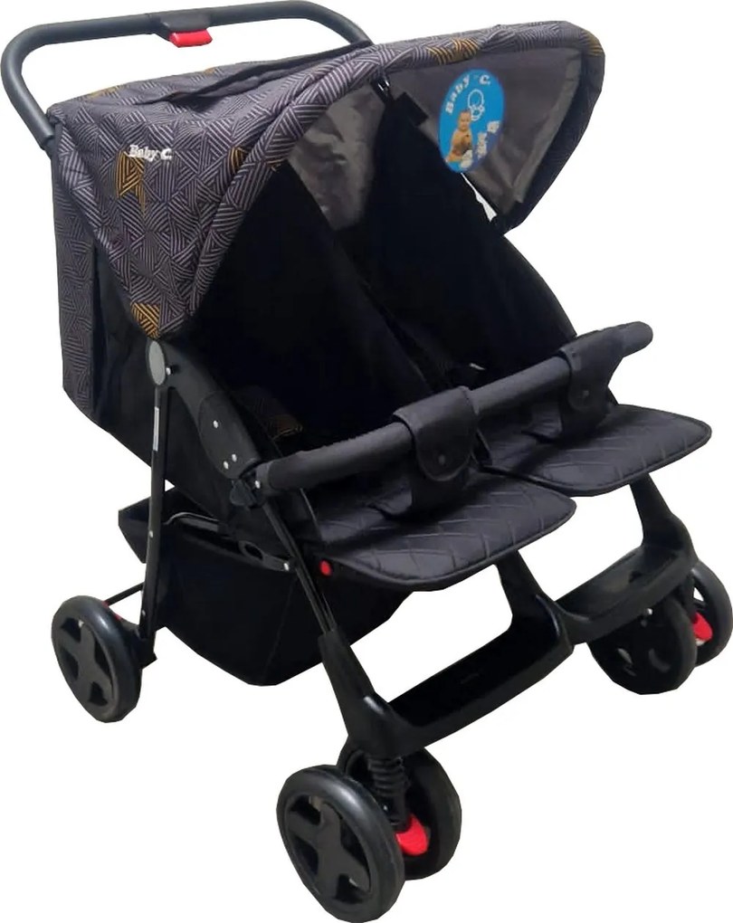 Carucior nou nascuti 2 in 1 pentru gemeni BABY CARE™ PRO P700, Cadru aluminiu, Spatar reglabil in 5 trepte, Amortizoare, Frana picior, Pliabil, Gri