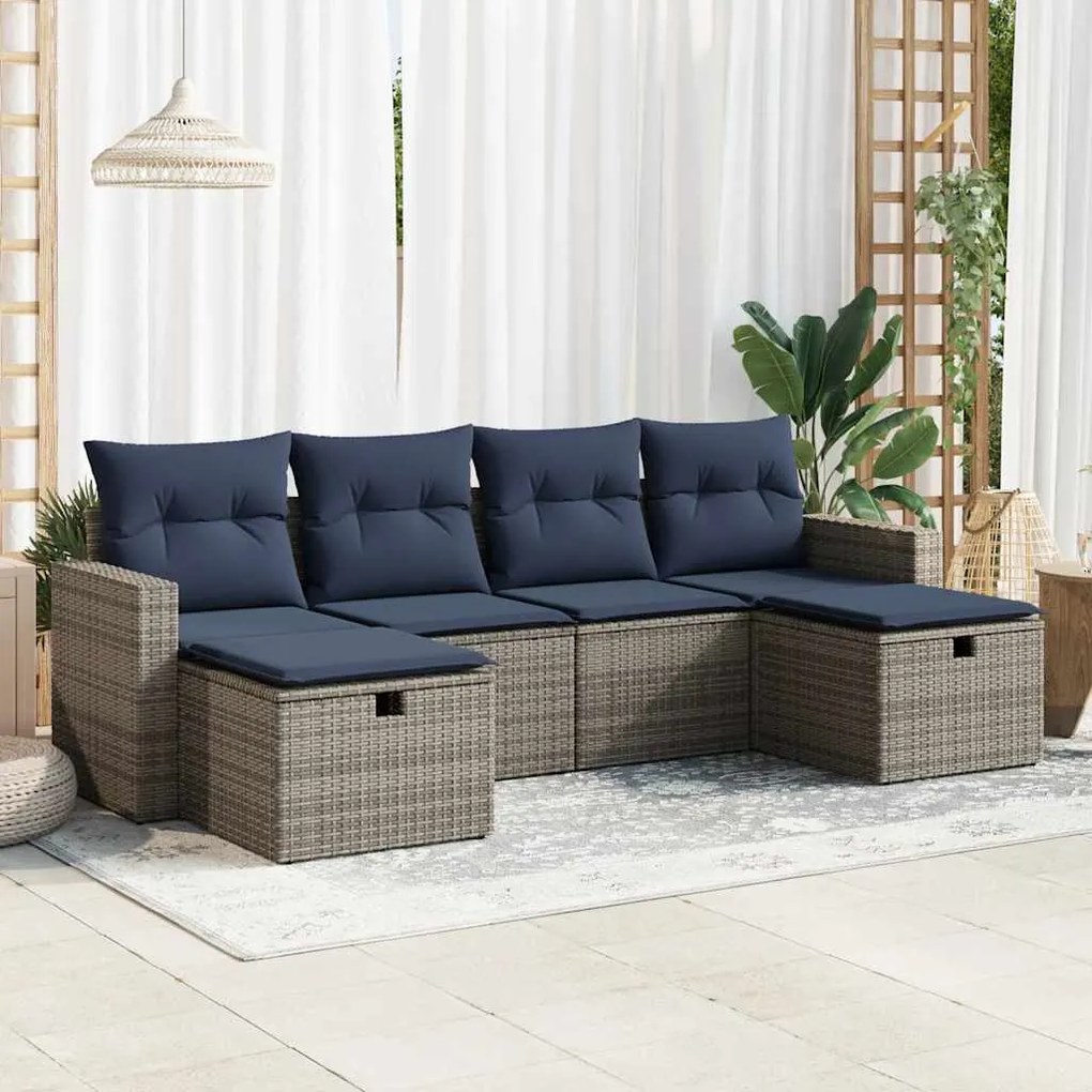 vidaXL Set mobilier grădină cu perne, 6 piese, gri, poliratan