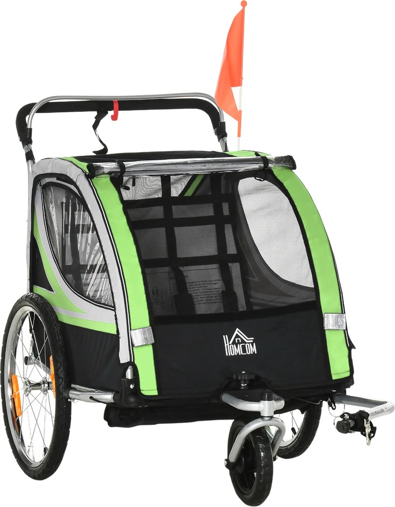 HOMCOM Remorcă Bicicletă pentru Copii, Design 2 în 1 cu Frână și Centură de Siguranță, 142x75x101 cm, Albastru | Aosom Romania