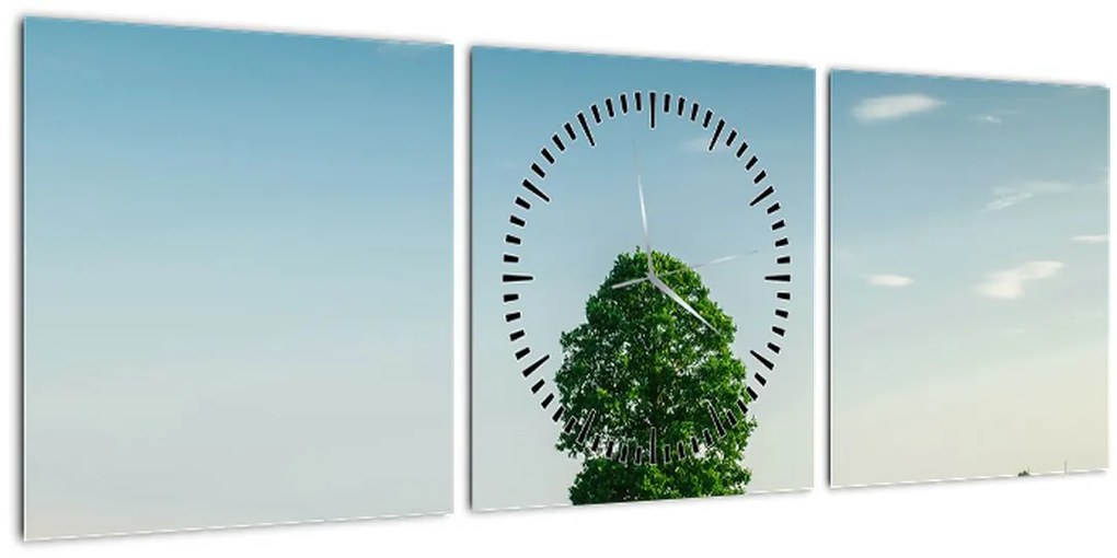 Tablu - Copac în luncă (cu ceas) (90x30 cm)