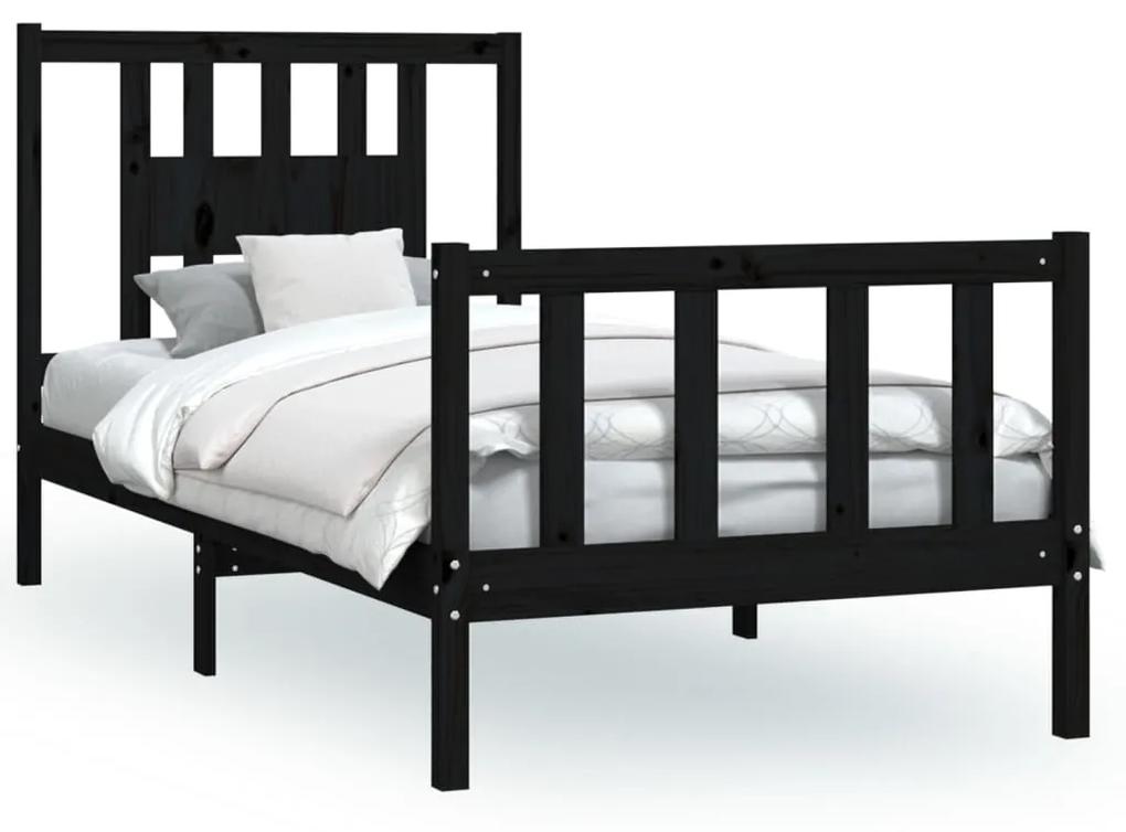 3188155 vidaXL Cadru de pat cu tăblie, negru, 90x200 cm, lemn masiv de pin