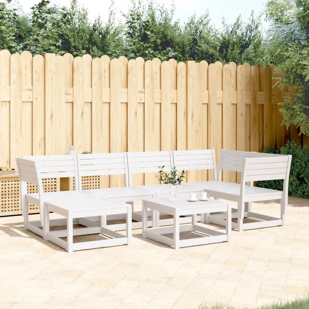 vidaXL Set canapea de grădină, 6 piese, alb, lemn masiv pin