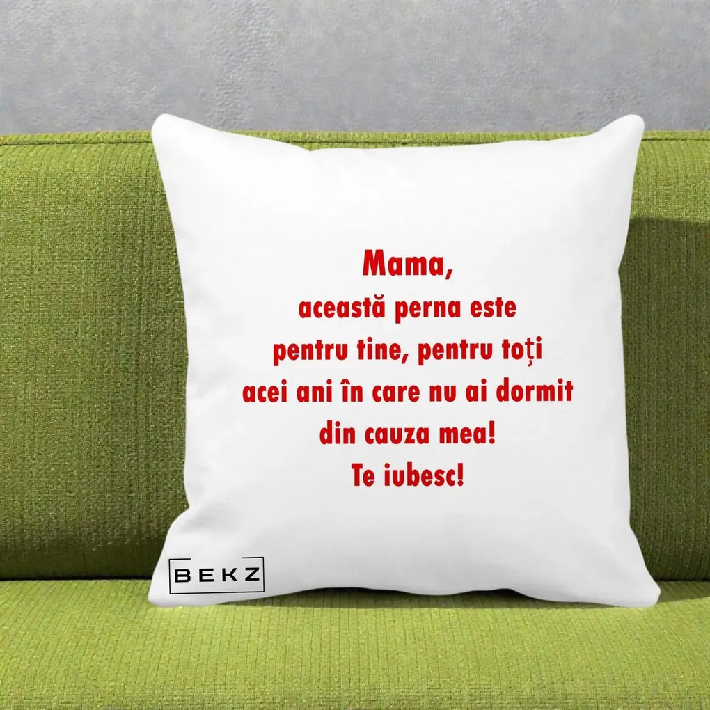 Cadou pentru Mama - Perna Personalizata Perna pentru Mama, 40x40 cm, Alba Mata, Husa Detasabila, Perna Inclusa, BEKZ®