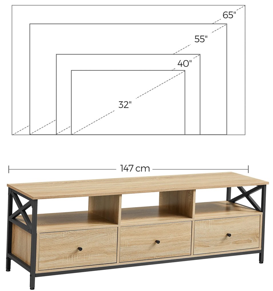 Comodă TV TAYLOR SONOMA cu rafturi si sertare, 147x40cm