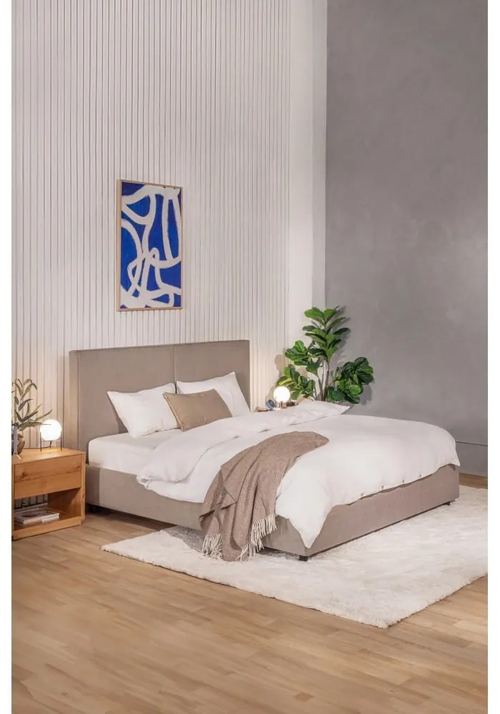 Pat matrimonial taupe tapițat cu spațiu de depozitare cu somieră 180x200 cm Myra Bold – Bonami Selection