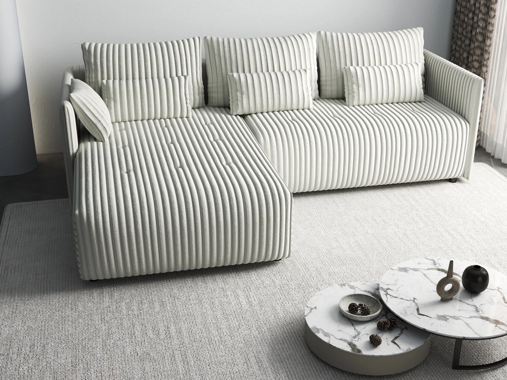 Colțar extensibil dumonde cu ladă de depozitare si sezut confortabil din spuma high-density, Malta Ambience White 235x185 cm