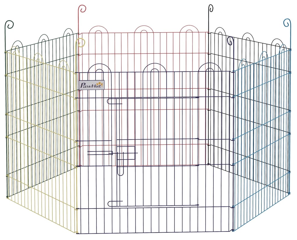 Gard pentru Caini cu 6 Panouri cu Inchidere cu Zavor, Gard pentru Caini Talie Medie din Metal, Ø120x60 cm, Multicolor PawHut | Aosom Romania