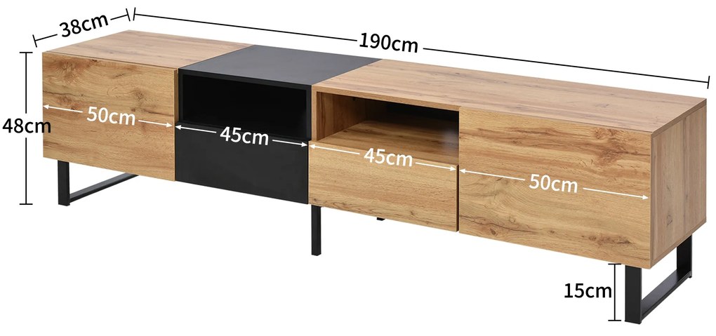 Mobilier TV modern, Negru+Culoare naturală | Aosom Romania