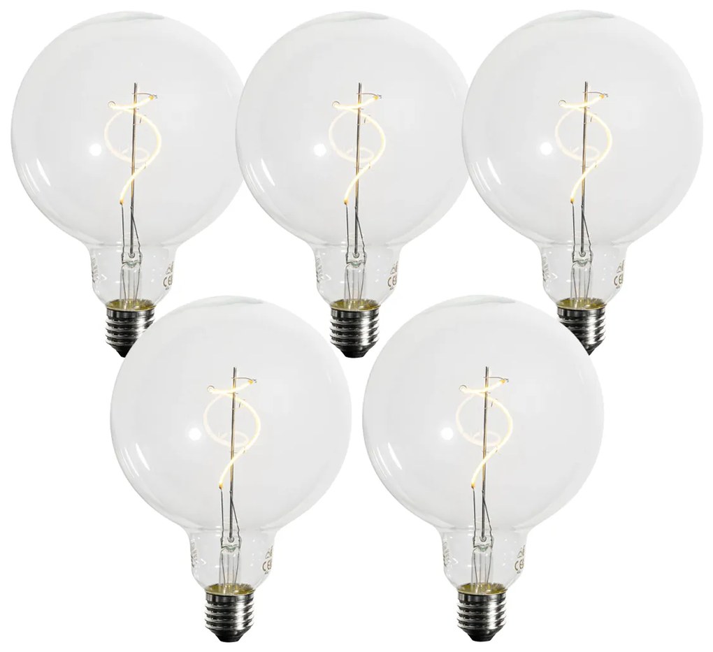 Set de 5 becuri LED E27 cu filament spiralat, reglabile, G125 4W 270 lm 2700K