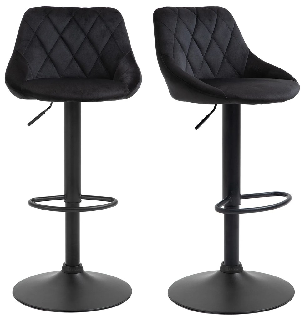 HOMCOM Set de 2 tabureți de bar cu spătar, aspect catifelat, cadru din oțel, scaune de bucătărie reglabile înălțime cu suport pentru picioare, rotative, taburet de bar, negru | Aosom Romania
