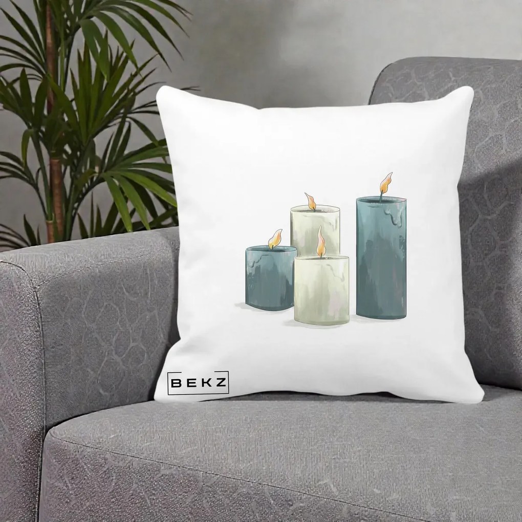 Perna Decorativa Lumanari Hygge Alb-Verde, 40x40 cm, Alba Mata, Husa Detasabila, Perna Inclusa, BEKZ®