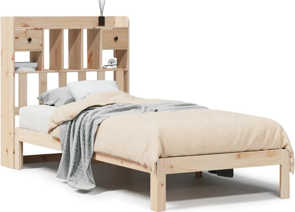 vidaXL Pat cu bibliotecă fără saltea, 90x190 cm, lemn masiv de pin
