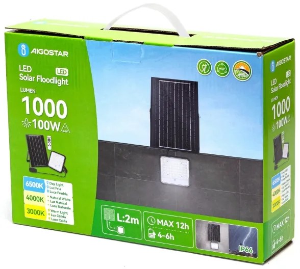 Aigostar - Proiector solar LED reglabil, 100 W, 3,4 V, IP66 + telecomandă