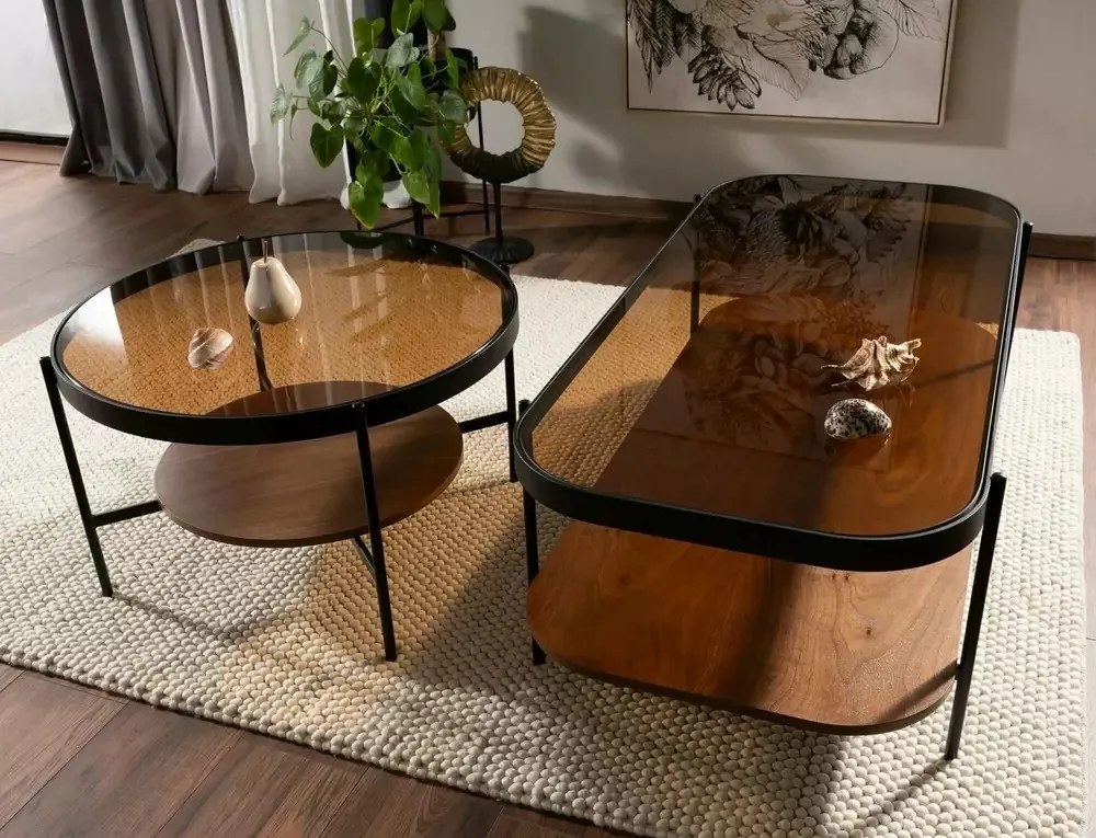 Masa de cafea Prima A chihlimbar transparent/nuc L120 cm