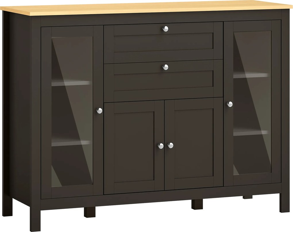 HOMCOM Bufet mobilier de depozitare 1 dulap cu uși duble 2 dulapuri cu uși din sticlă 2 sertare raft reglabil 120x40x90cm negru | Aosom Romania