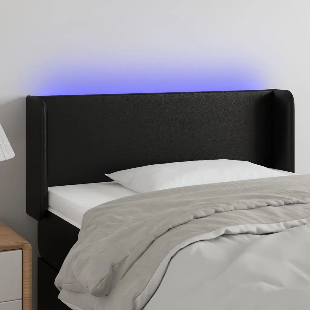 vidaXL Tăblie de pat cu LED, negru, 103x16x78/88 cm, piele ecologică