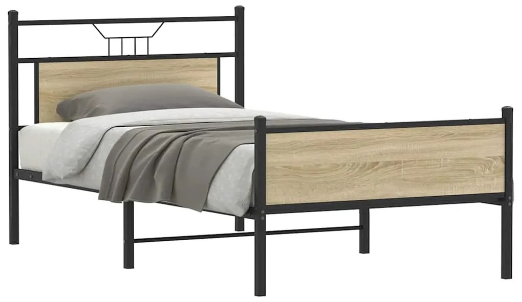 vidaXL Cadru de pat fără saltea Stejar Sonoma 107x203cm Lemn prelucrat