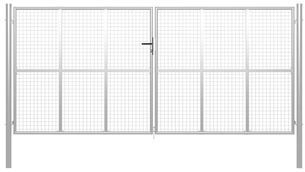 vidaXL Poartă de grădină din oțel galvanizat, argintiu, 400x200 cm