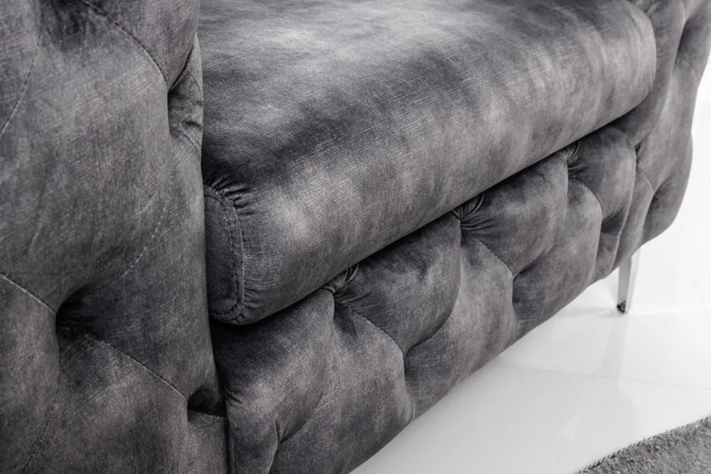 Fotoliu design Chesterfield, Catifea, Gri, MODERN BAROCK