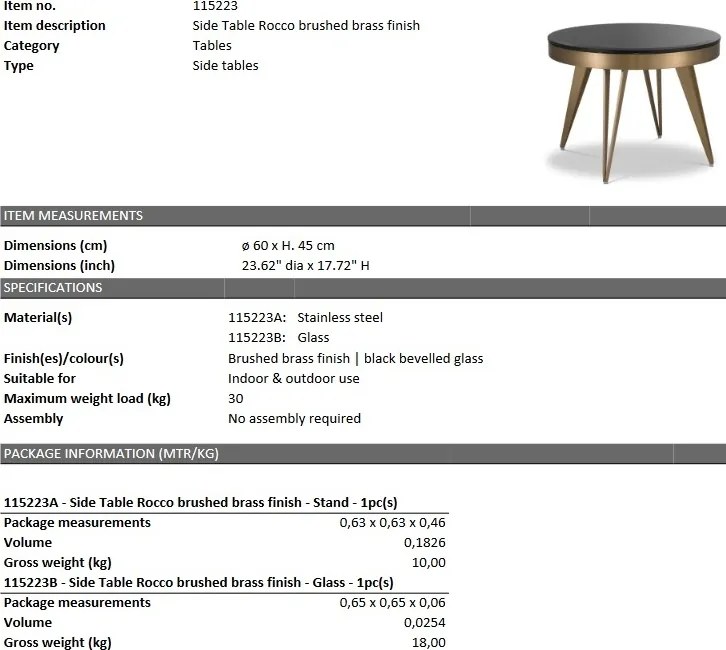 Masuta laterala design LUX Rocco, alama 115223 HZ