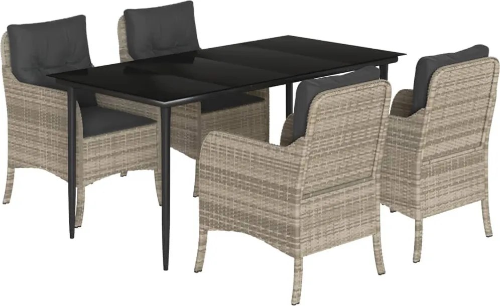 vidaXL Set mobilier de grădină cu perne, 5 piese gri deschis poliratan