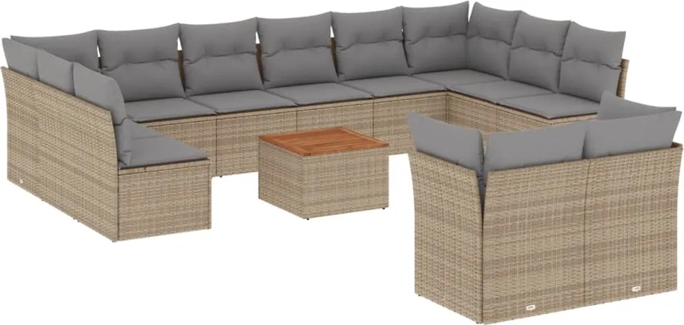vidaXL Set canapele de grădină, 13 piese, cu perne, bej, poliratan