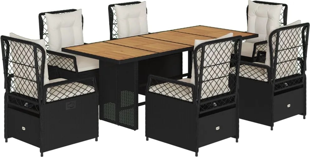 vidaXL Set mobilier de grădină cu perne, 7 piese, negru, poliratan