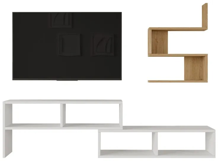 Set mobilier living Kakomo, Pako World, Alb-Natural, 170x29x43 cm