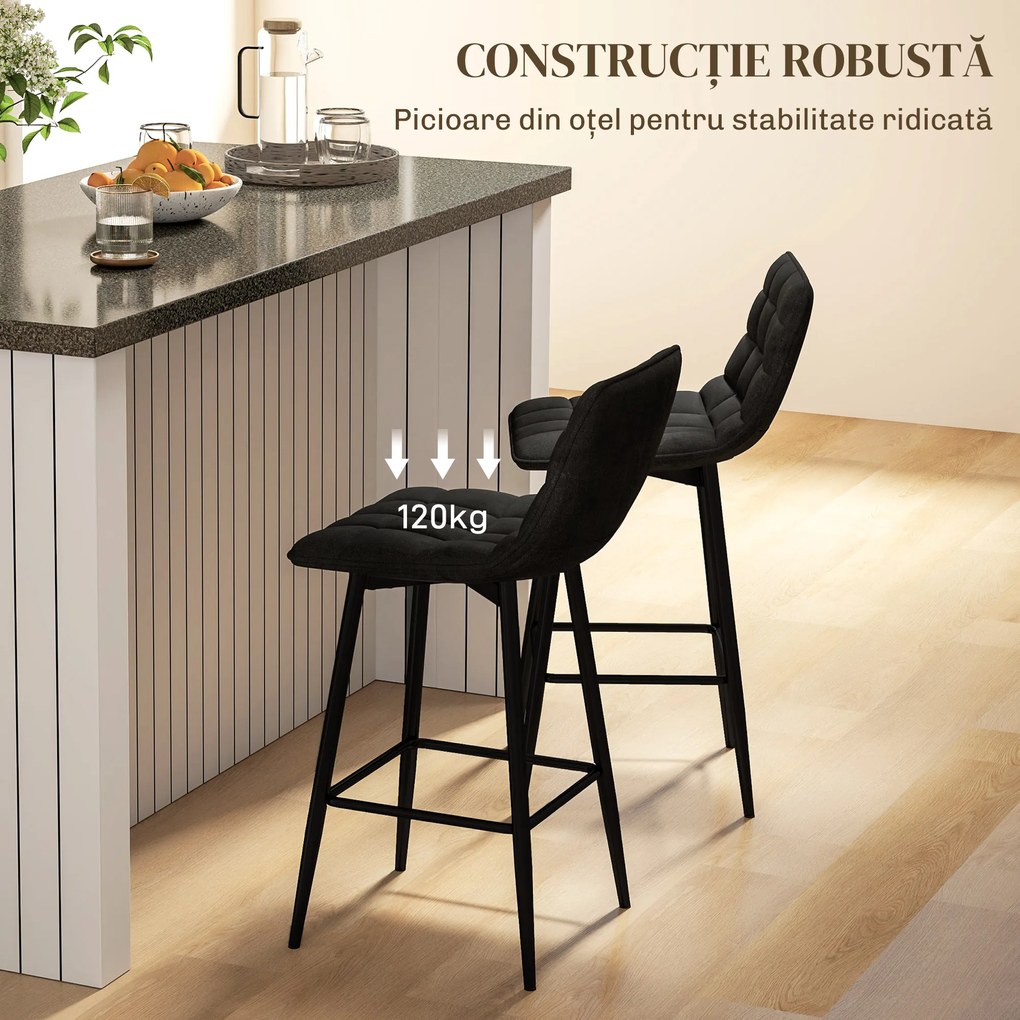 HOMCOM Set 2 Scaune cu Spătar și Suport pentru Picioare, Scaune cu Spătar din Material de Catifea, 45x47x84 cm, Negru | Aosom Romania