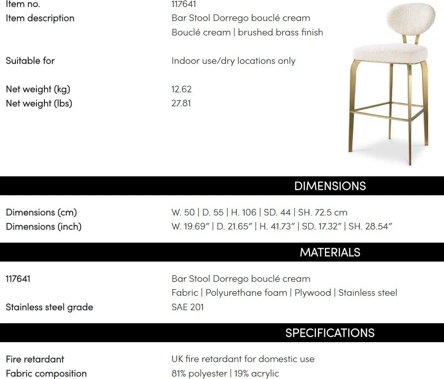 Scaun de bar elegant design LUX, Bar Stool Dorrego