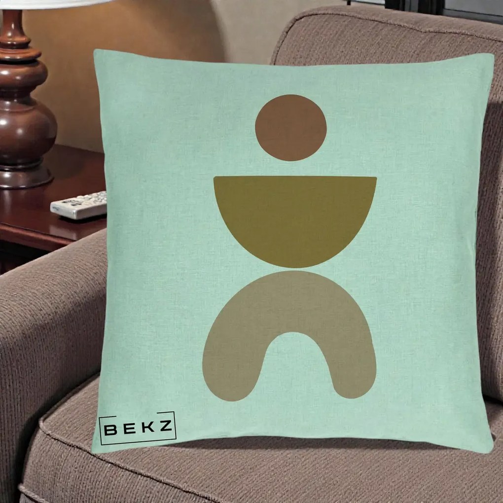Perna Decorativa Geometric Boho Disc si Arc, 40x40 cm, Verde Menta, Husa Detasabila, Perna Inclusa, BEKZ®