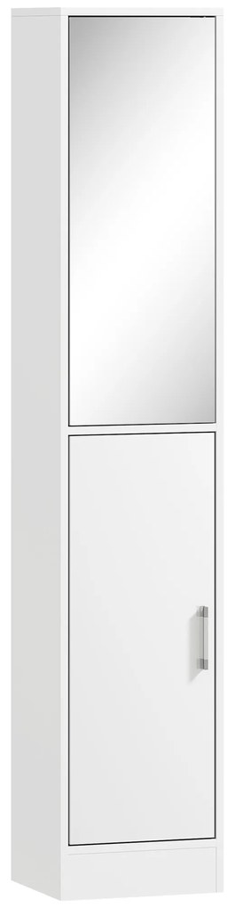 kleankin Dulăpior Coloană de Baie din Lemn cu 5 Rafturi și Ușă cu Oglindă, 32x28x162 cm, Alb | Aosom Romania