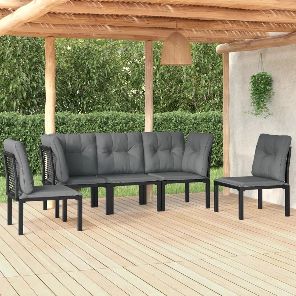 3187736 vidaXL Set mobilier de grădină, 5 piese, negru/gri, poliratan