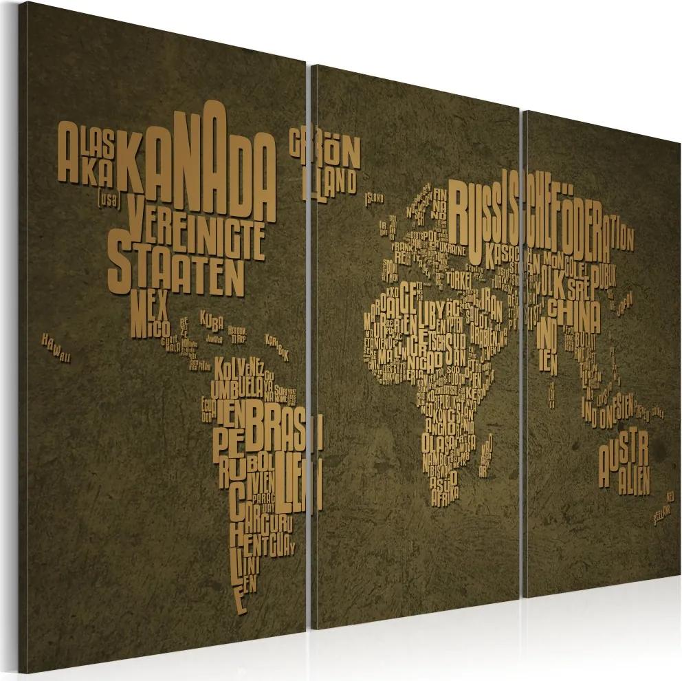Tablou Bimago - The map of the World, German language:Beige continents - triptych 60x40 cm